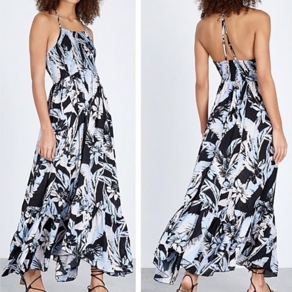 FREE PEOPLE Heat Wave Printed Maxi Floral Slip Dress Black & Blue, Size Small - Picture 5 of 13